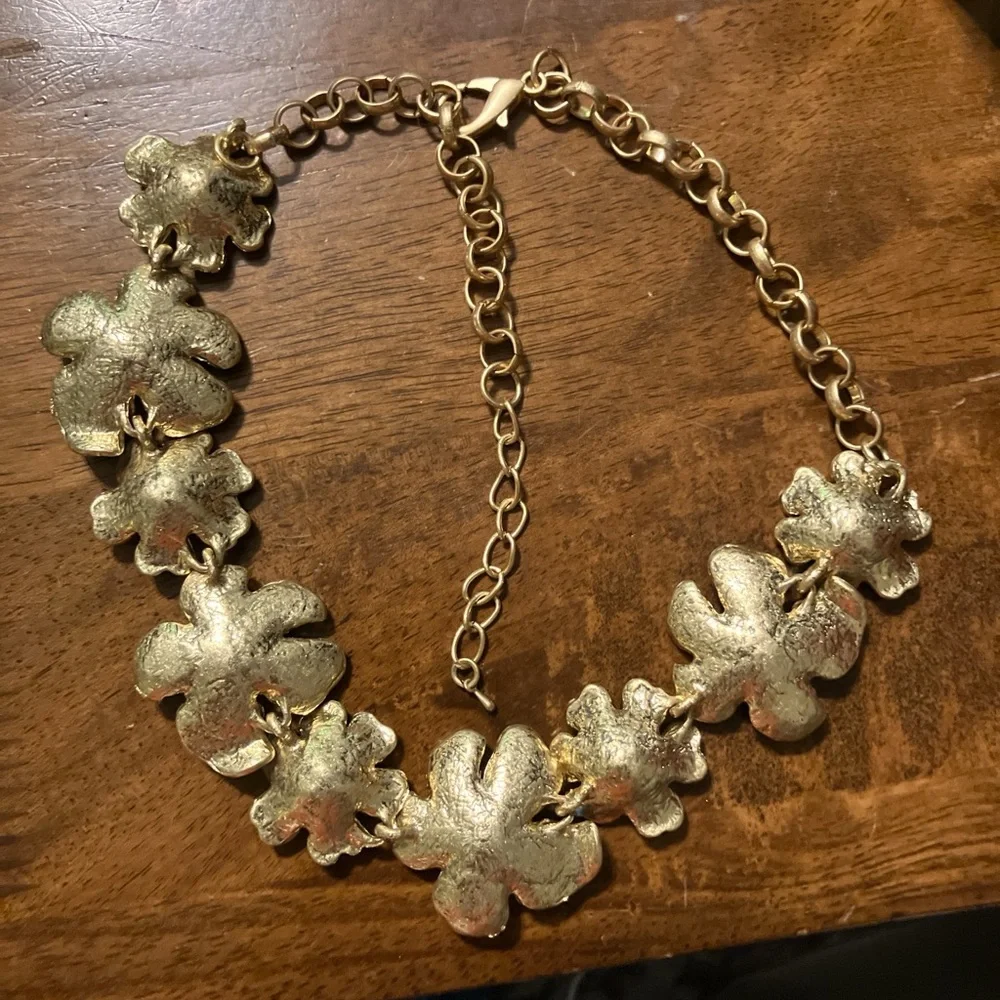 Blue Enamel 3D Flower Gold Tone Necklace - Picture 5 of 6